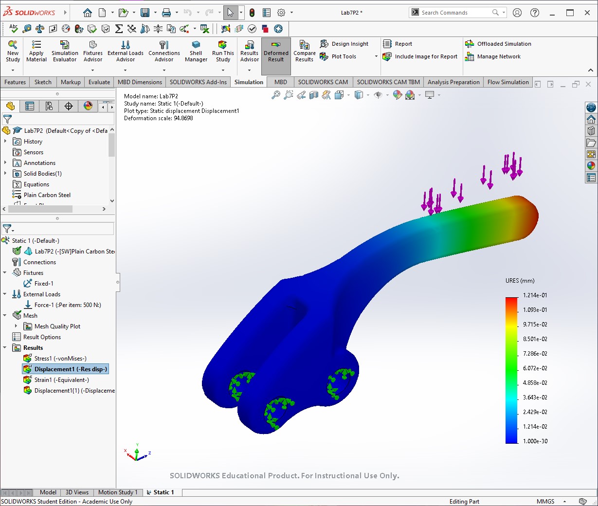 Displacement simulation on a part